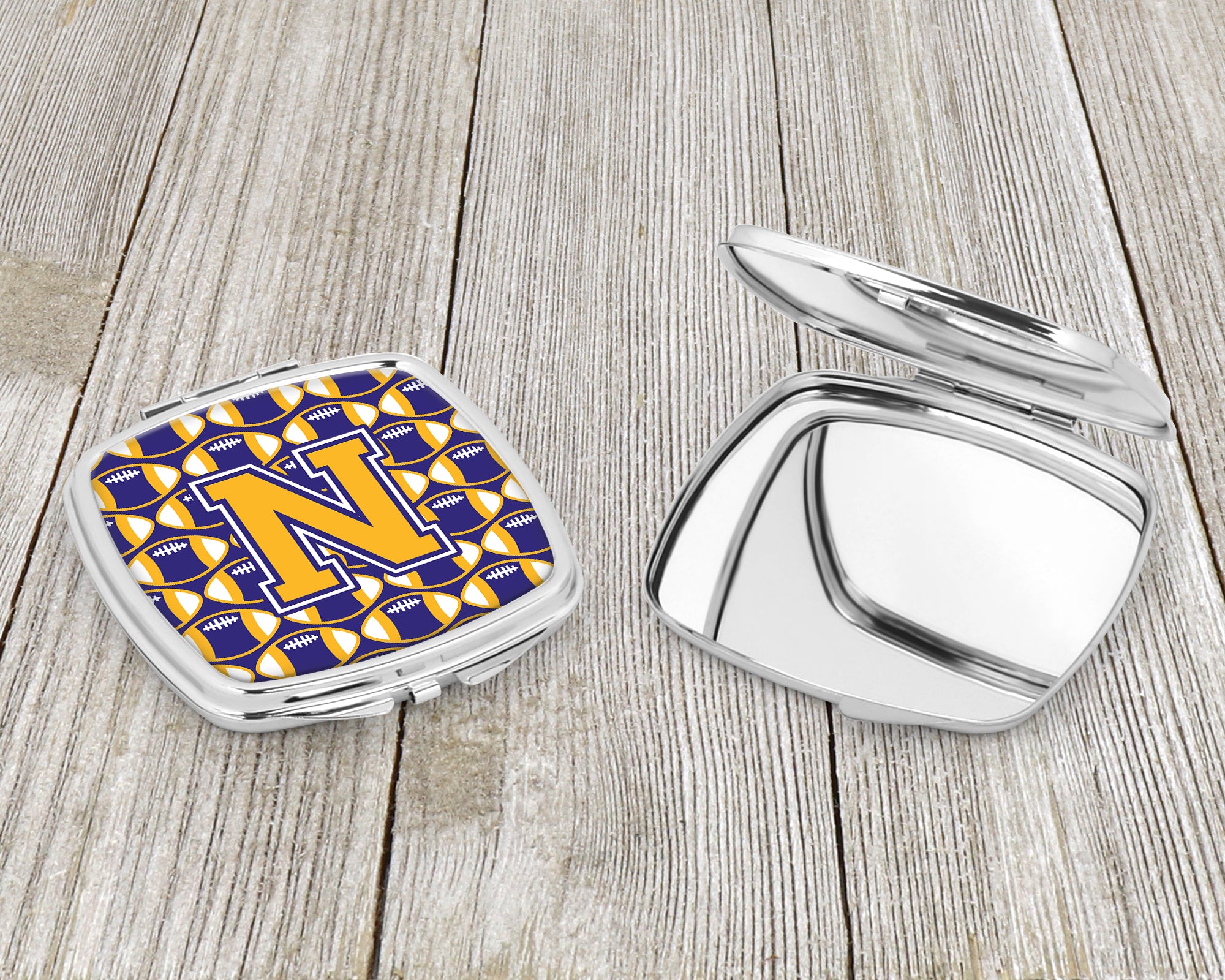 Letter N Football Purple and Gold Compact Mirror CJ1064-NSCM