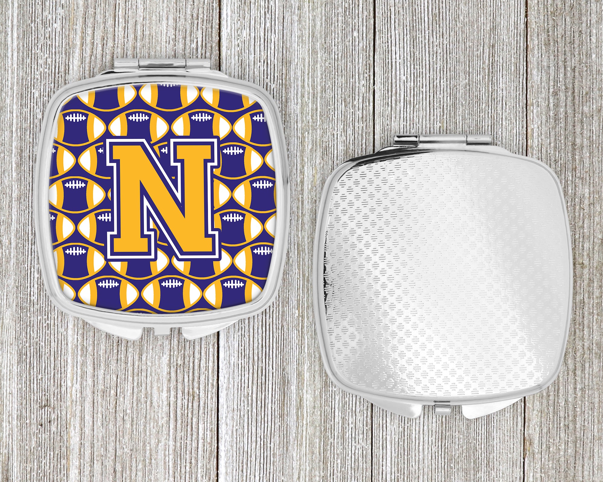 Letter N Football Purple and Gold Compact Mirror CJ1064-NSCM