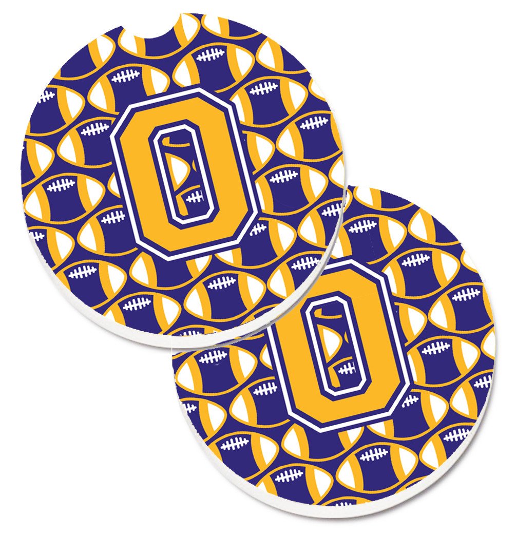 Letter O Football Purple and Gold Set of 2 Cup Holder Car Coasters CJ1064-OCARC by Caroline&#39;s Treasures