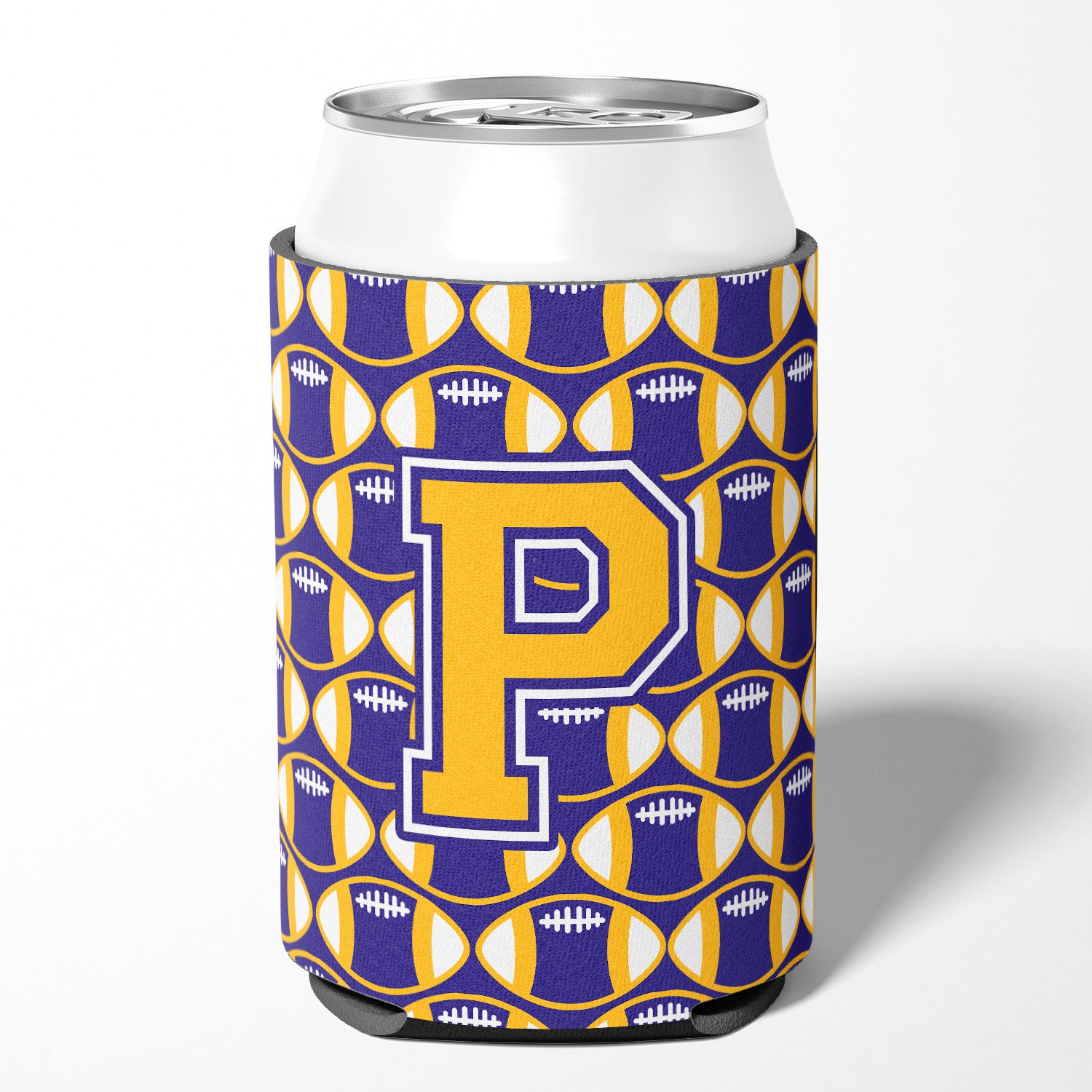 Letter P Football Purple and Gold Can or Bottle Hugger CJ1064-PCC.