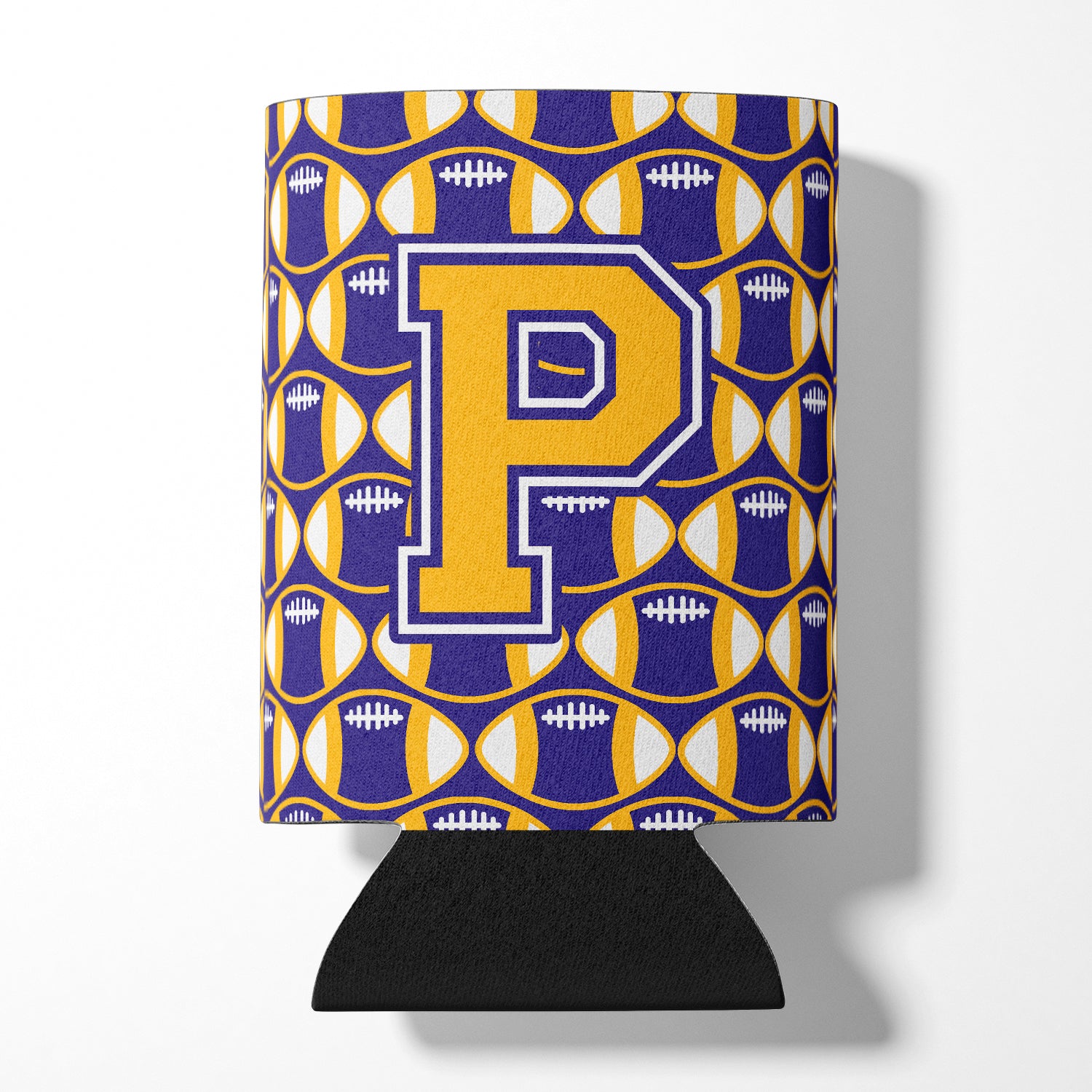 Letter P Football Purple and Gold Can or Bottle Hugger CJ1064-PCC.