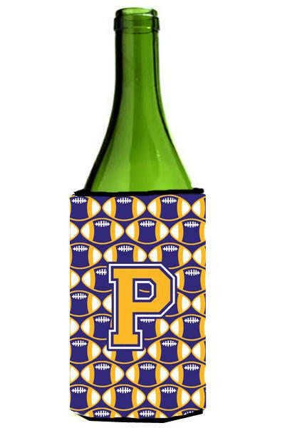 Letter P Football Purple and Gold Wine Bottle Beverage Insulator Hugger CJ1064-PLITERK by Caroline&#39;s Treasures