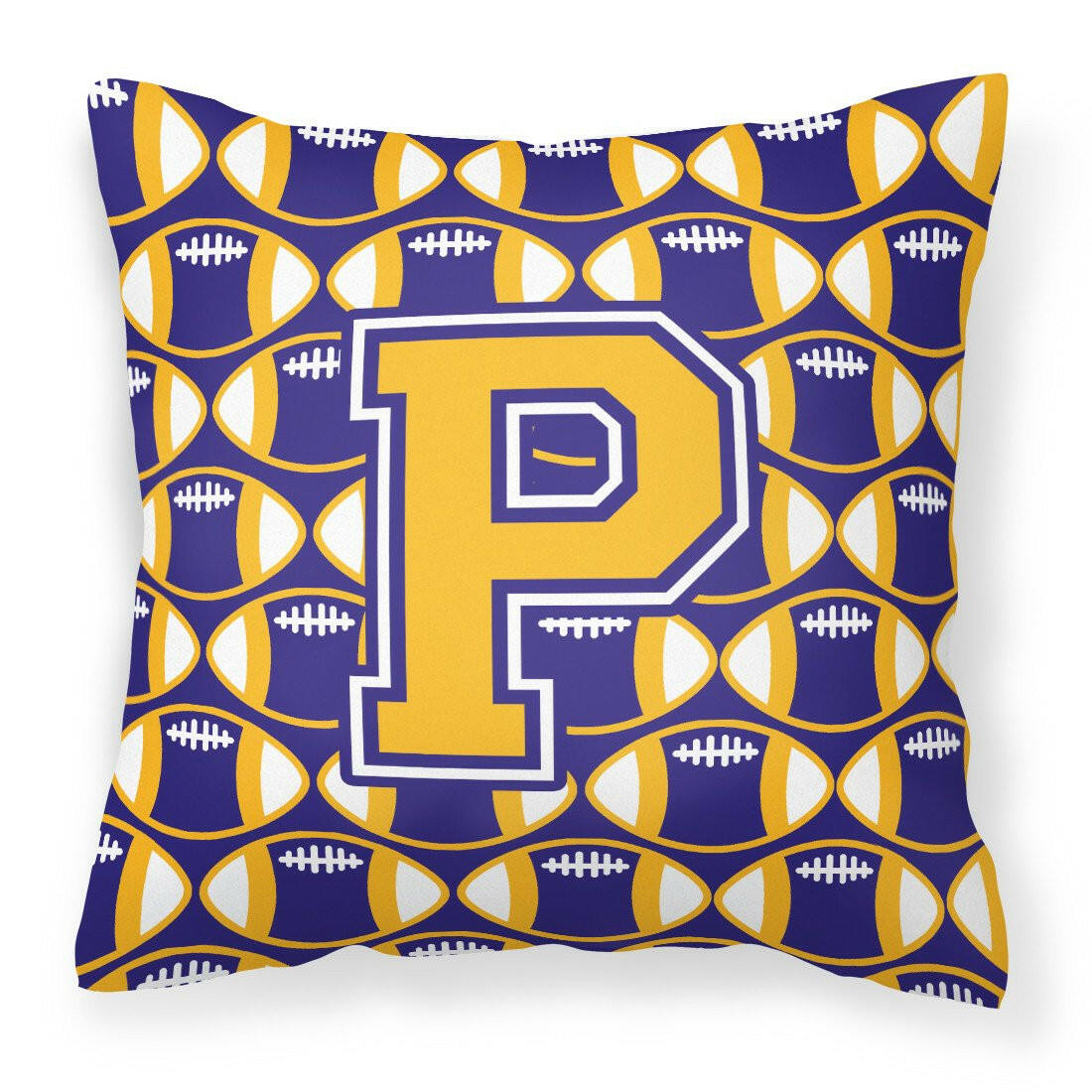 Letter P Football Purple and Gold Fabric Decorative Pillow CJ1064-PPW1414 by Caroline&#39;s Treasures