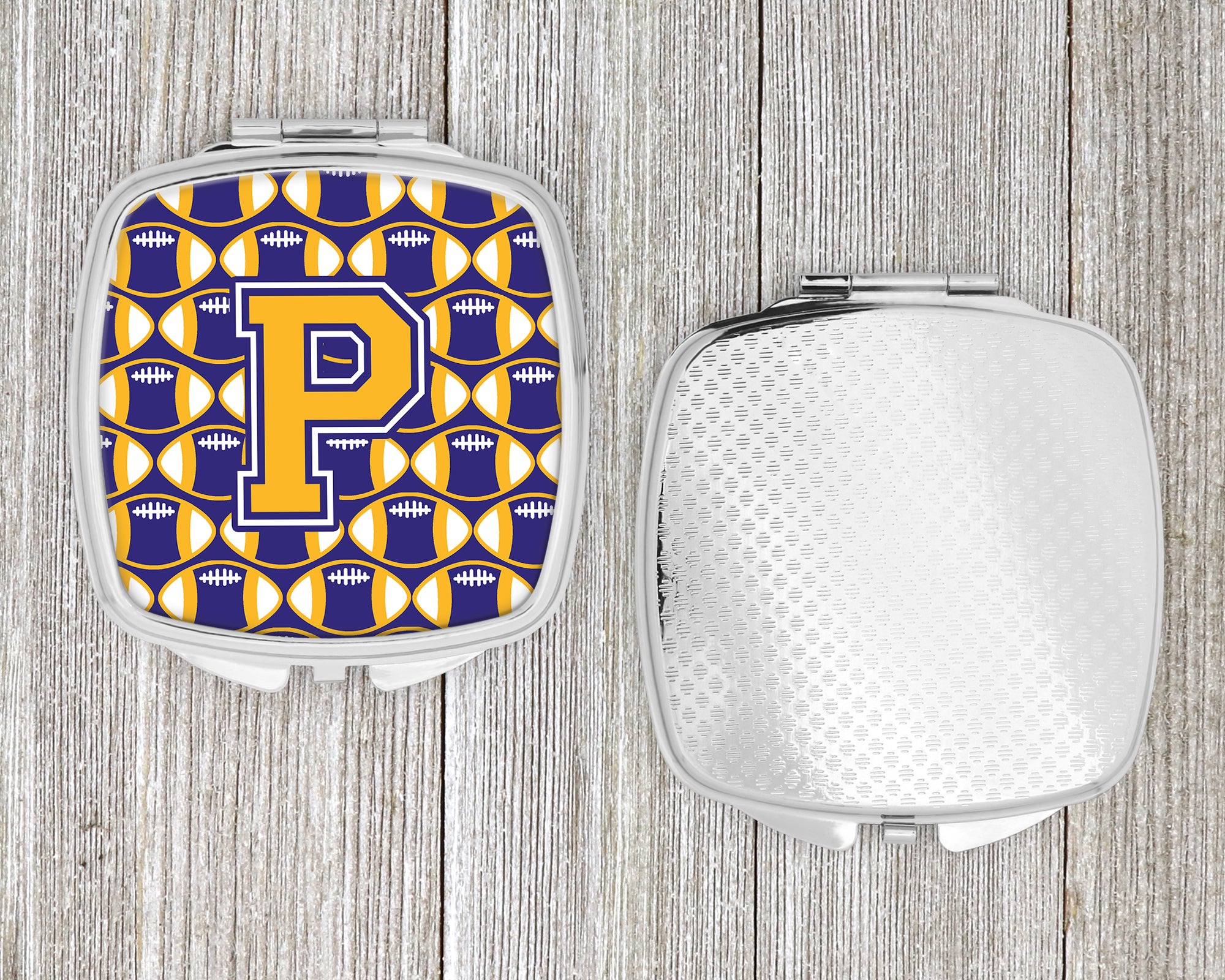 Letter P Football Purple and Gold Compact Mirror CJ1064-PSCM  the-store.com.