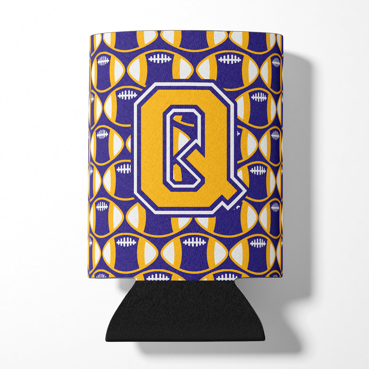 Letter Q Football Purple and Gold Can or Bottle Hugger CJ1064-QCC.