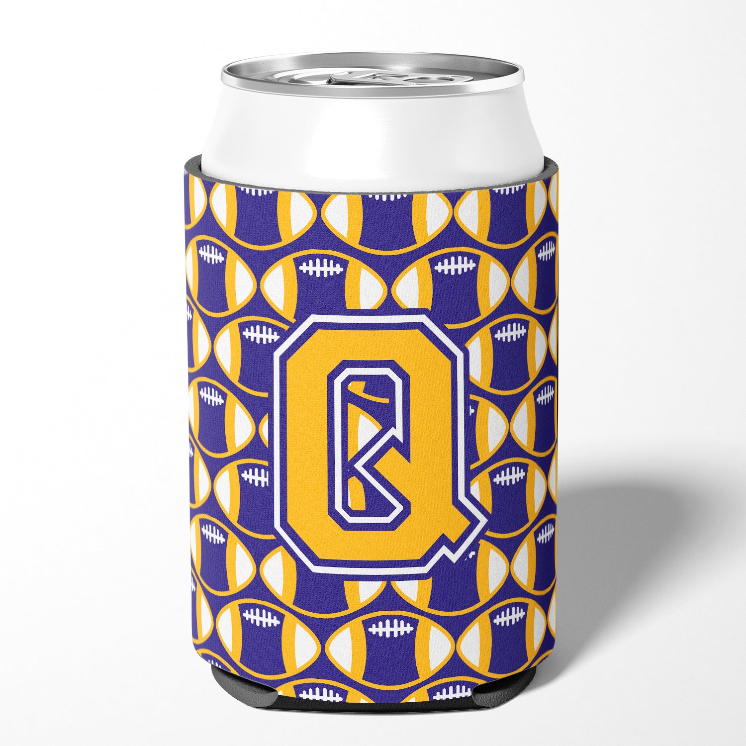 Letter Q Football Purple and Gold Can or Bottle Hugger CJ1064-QCC