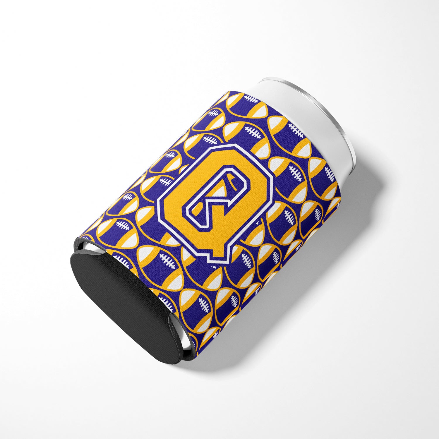 Letter Q Football Purple and Gold Can or Bottle Hugger CJ1064-QCC