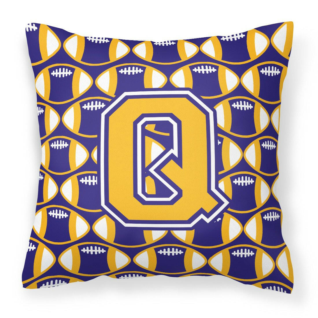 Letter Q Football Purple and Gold Fabric Decorative Pillow CJ1064-QPW1414 by Caroline&#39;s Treasures