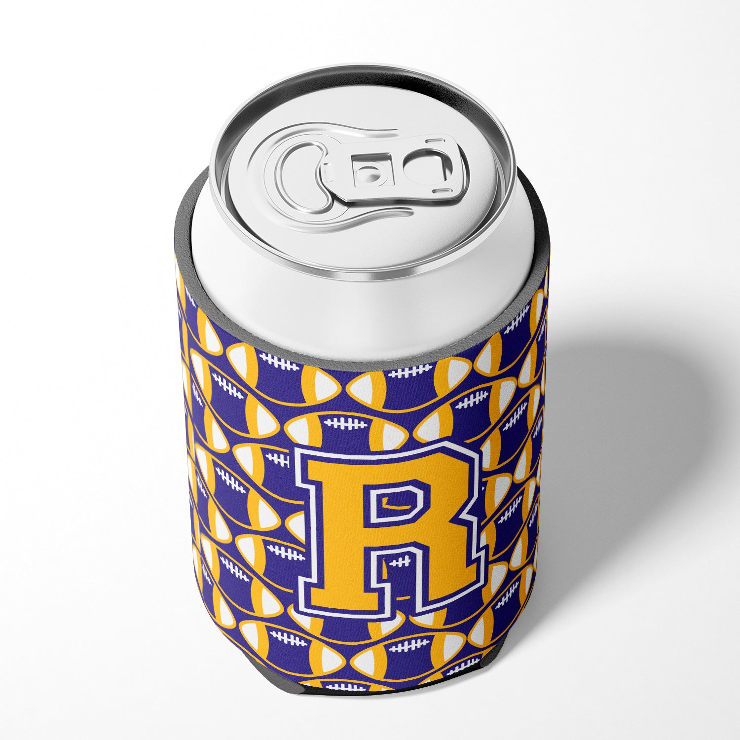 Letter R Football Purple and Gold Can or Bottle Hugger CJ1064-RCC.