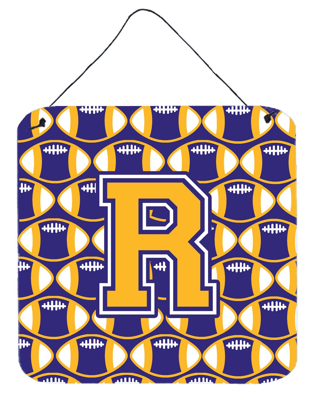 Letter R Football Purple and Gold Wall or Door Hanging Prints CJ1064-RDS66 by Caroline&#39;s Treasures