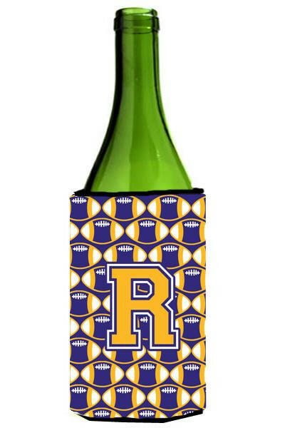 Letter R Football Purple and Gold Wine Bottle Beverage Insulator Hugger CJ1064-RLITERK by Caroline&#39;s Treasures