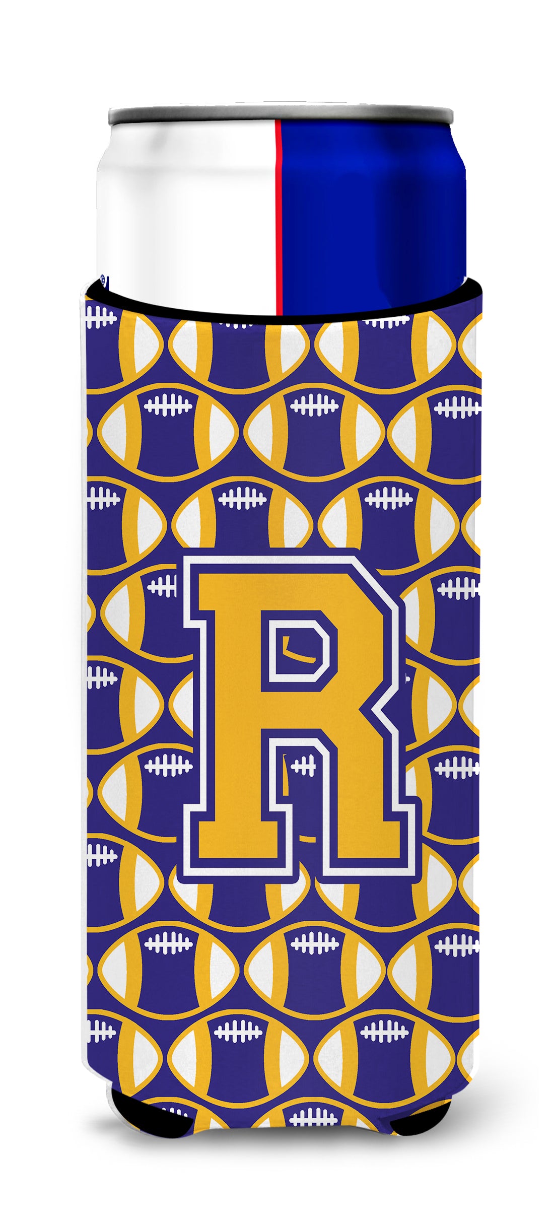 Letter R Football Purple and Gold Ultra Beverage Insulators for slim cans CJ1064-RMUK