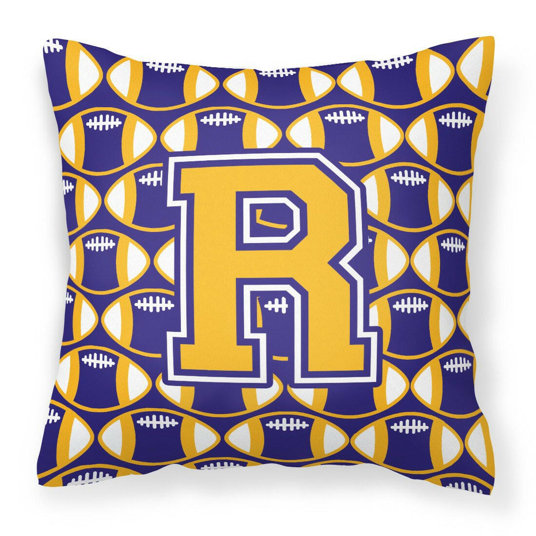 Letter R Football Purple and Gold Fabric Decorative Pillow CJ1064-RPW1414 by Caroline&#39;s Treasures