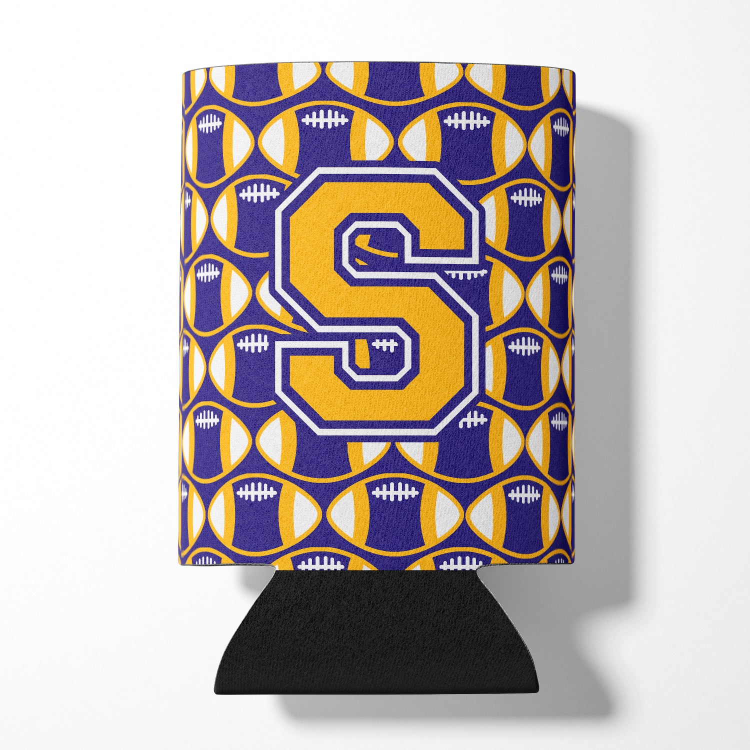 Letter S Football Purple and Gold Can or Bottle Hugger CJ1064-SCC.