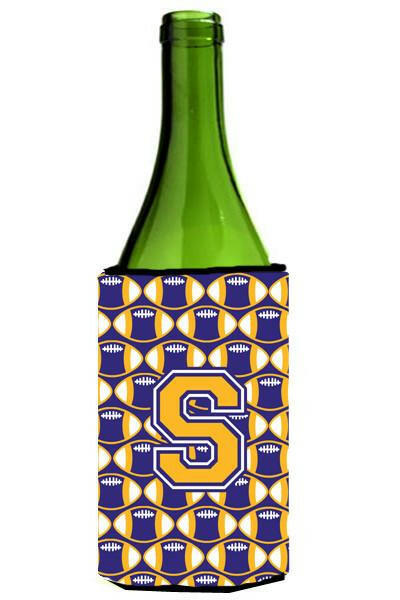 Letter S Football Purple and Gold Wine Bottle Beverage Insulator Hugger CJ1064-SLITERK by Caroline&#39;s Treasures