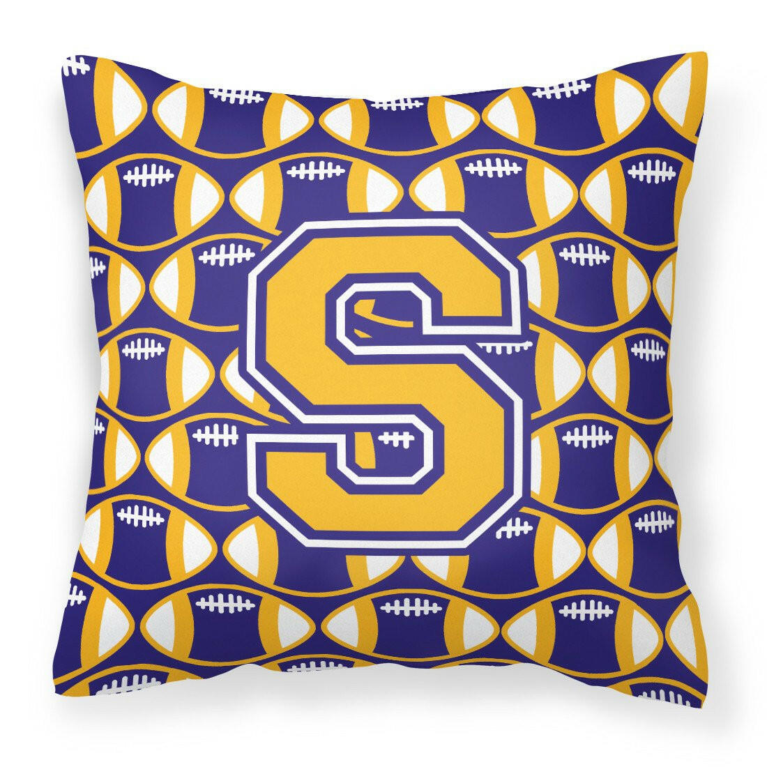 Letter S Football Purple and Gold Fabric Decorative Pillow CJ1064-SPW1414 by Caroline&#39;s Treasures