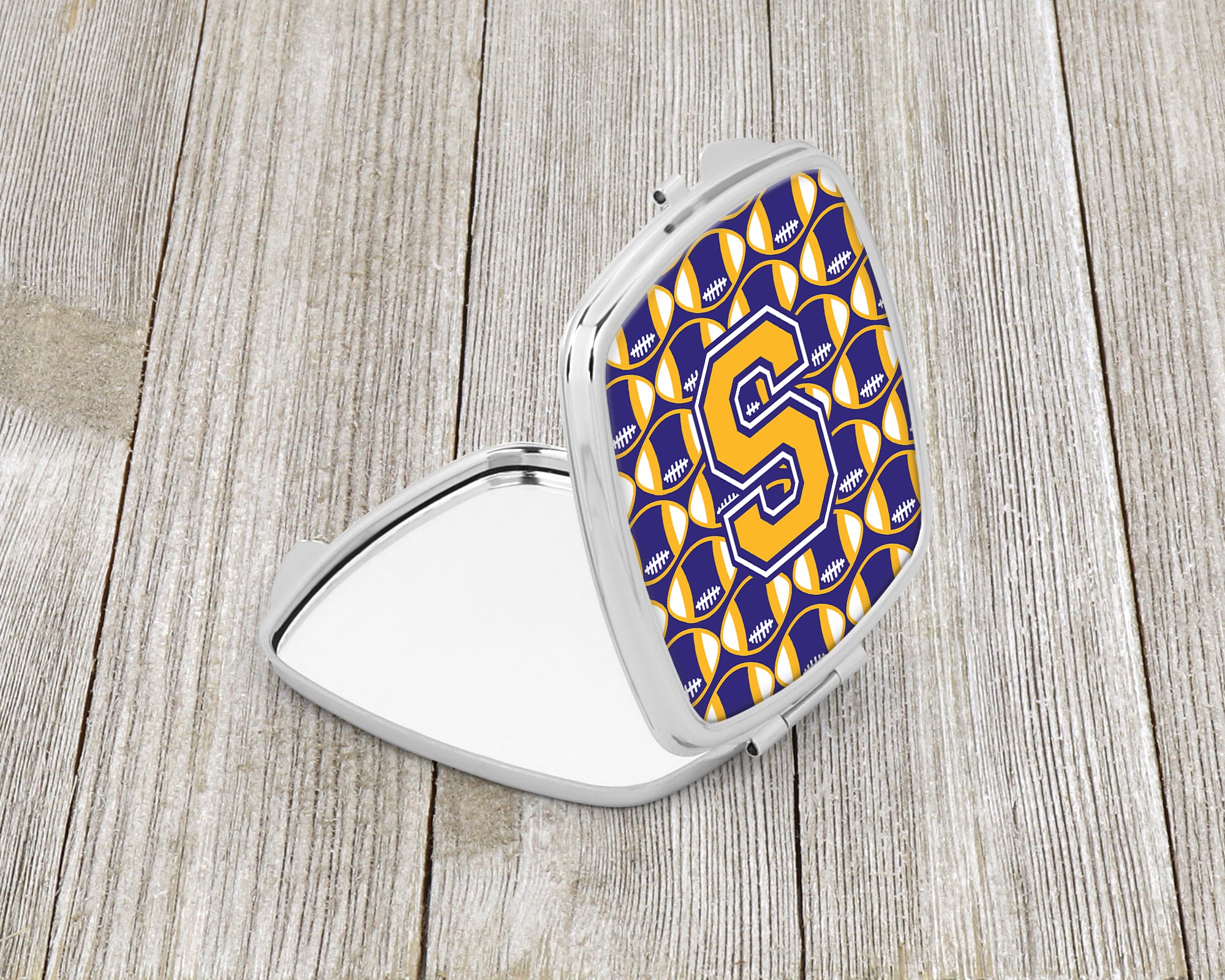 Letter S Football Purple and Gold Compact Mirror CJ1064-SSCM  the-store.com.