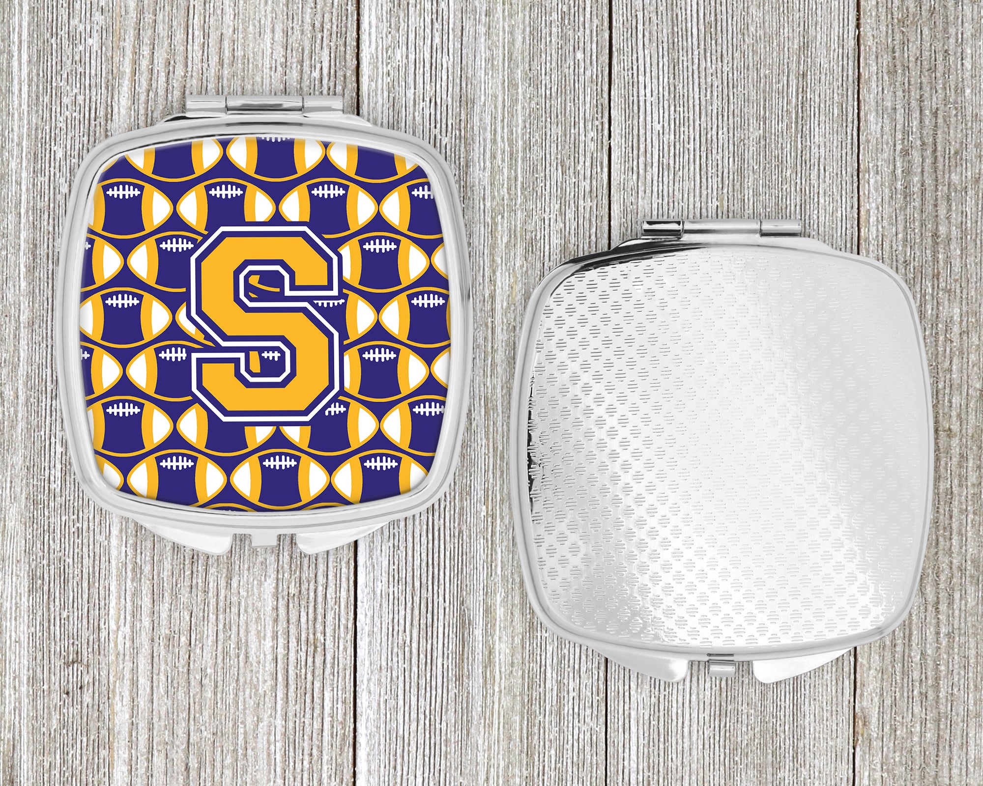 Letter S Football Purple and Gold Compact Mirror CJ1064-SSCM