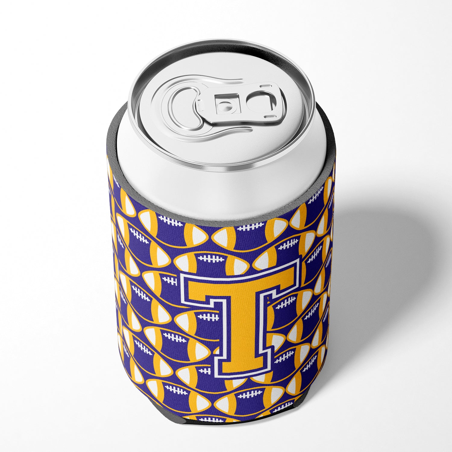 Letter T Football Purple and Gold Can or Bottle Hugger CJ1064-TCC.