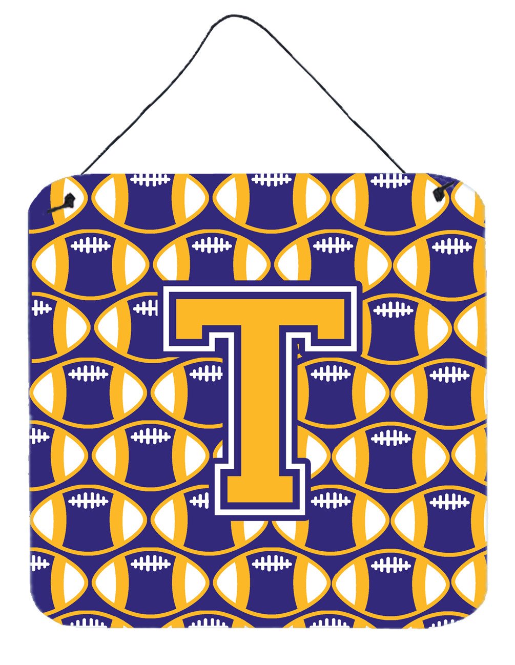 Letter T Football Purple and Gold Wall or Door Hanging Prints CJ1064-TDS66 by Caroline&#39;s Treasures
