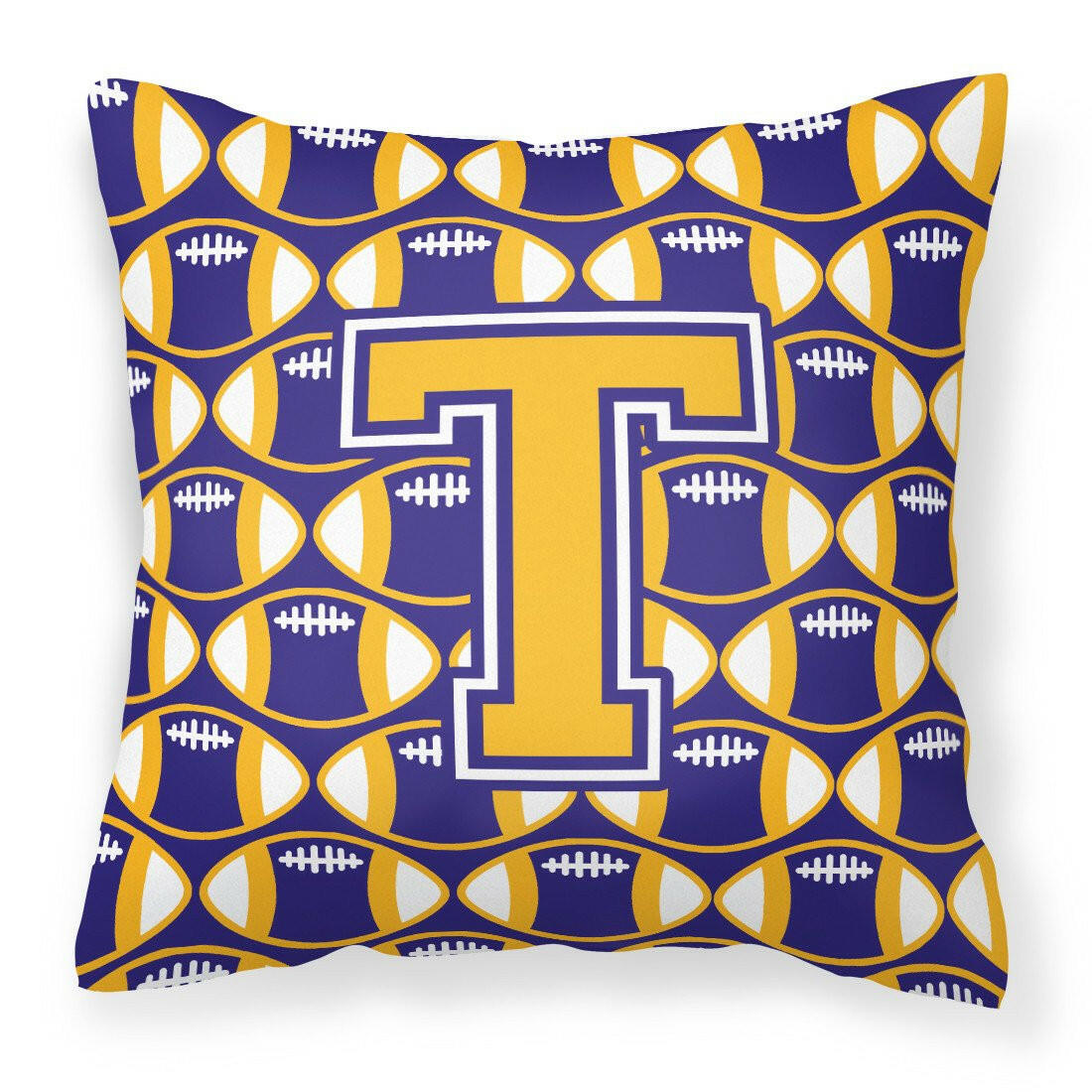Letter T Football Purple and Gold Fabric Decorative Pillow CJ1064-TPW1414 by Caroline&#39;s Treasures