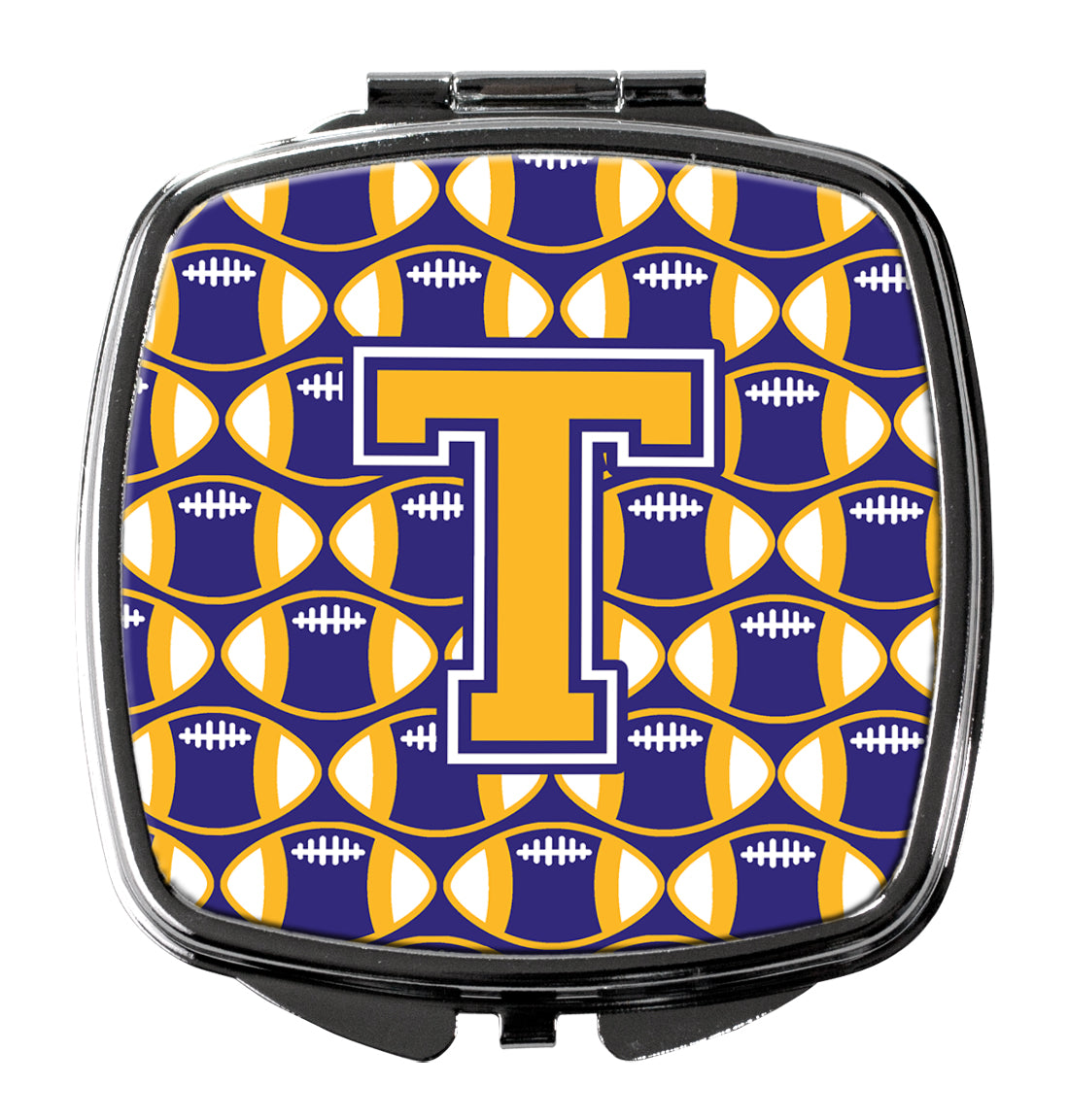 Letter T Football Purple and Gold Compact Mirror CJ1064-TSCM  the-store.com.