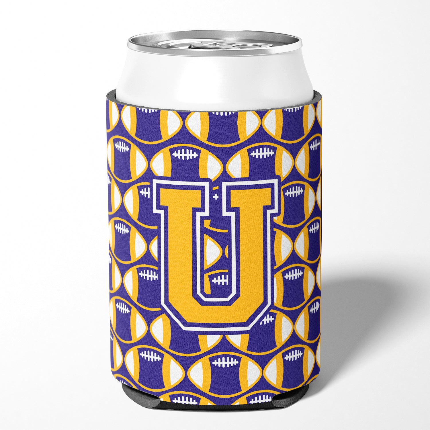 Letter U Football Purple and Gold Can or Bottle Hugger CJ1064-UCC.