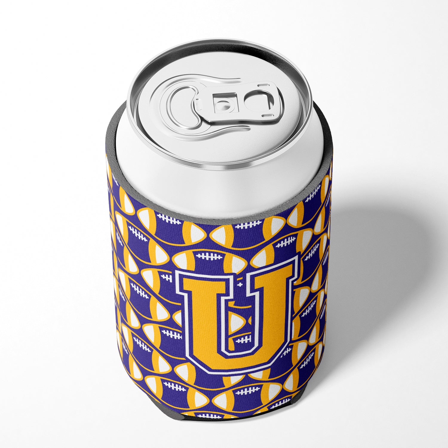 Letter U Football Purple and Gold Can or Bottle Hugger CJ1064-UCC