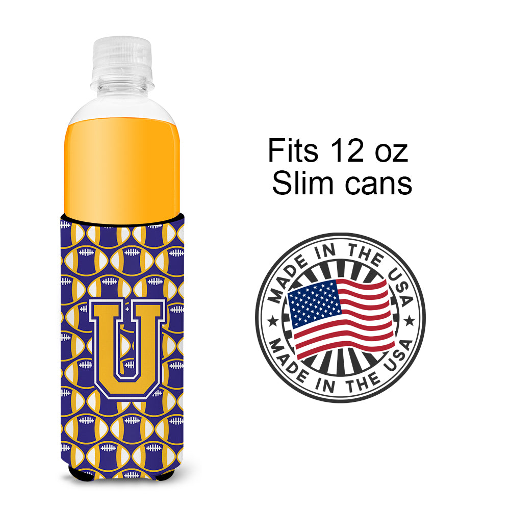 Letter U Football Purple and Gold Ultra Beverage Insulators for slim cans CJ1064-UMUK.