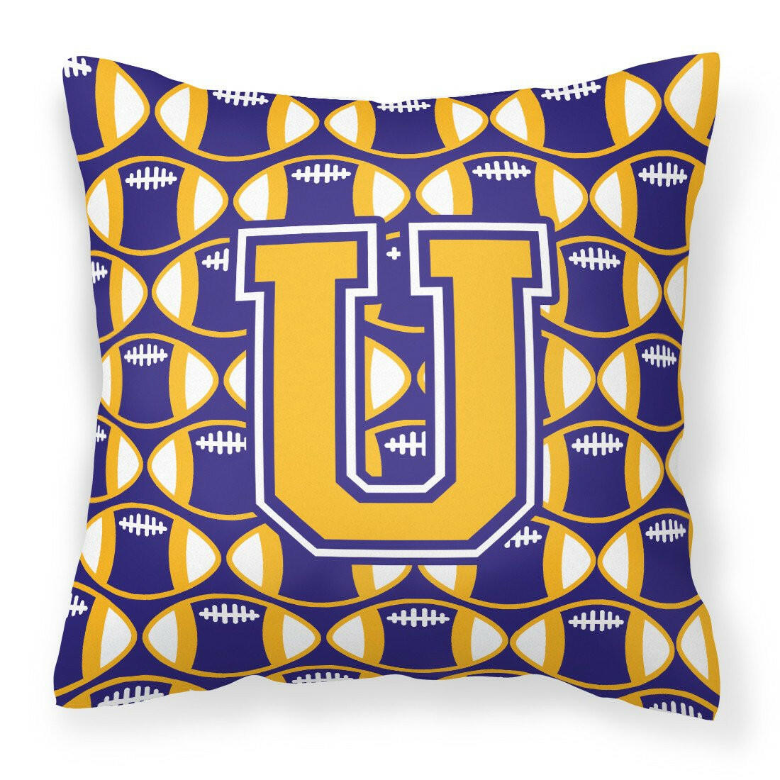 Letter U Football Purple and Gold Fabric Decorative Pillow CJ1064-UPW1414 by Caroline's Treasures