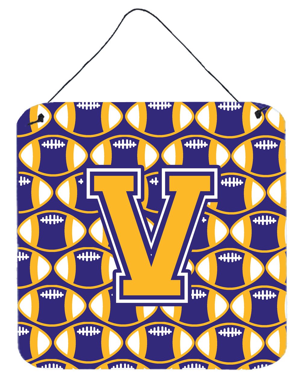 Letter V Football Purple and Gold Wall or Door Hanging Prints CJ1064-VDS66 by Caroline&#39;s Treasures