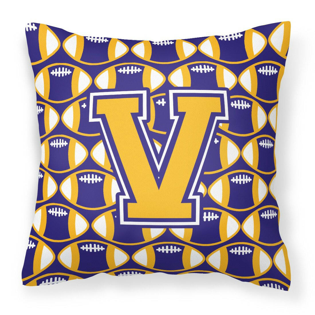 Letter V Football Purple and Gold Fabric Decorative Pillow CJ1064-VPW1414 by Caroline&#39;s Treasures