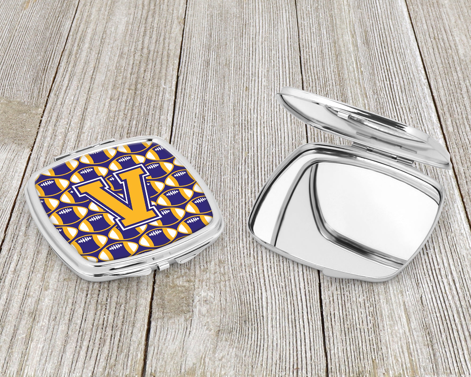 Letter V Football Purple and Gold Compact Mirror CJ1064-VSCM