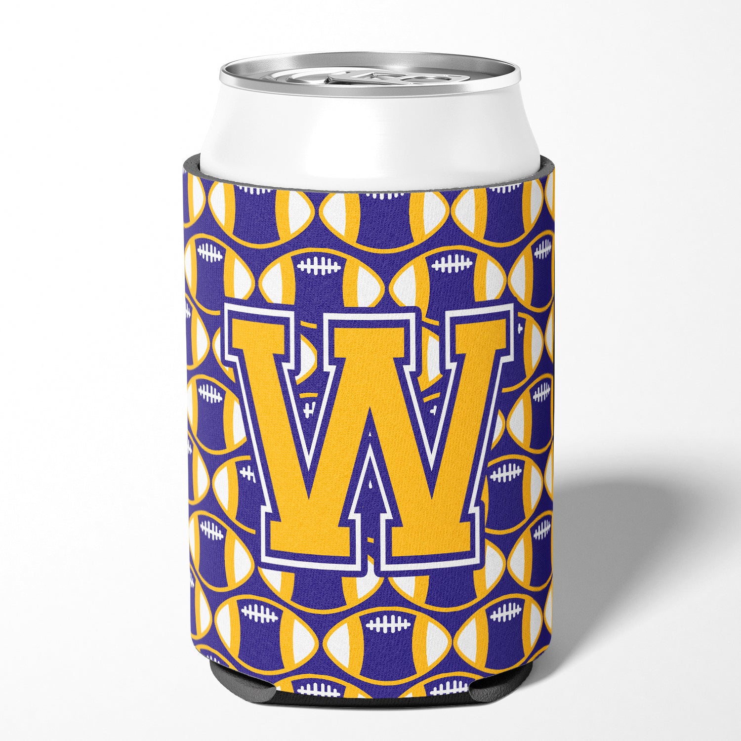 Letter W Football Purple and Gold Can or Bottle Hugger CJ1064-WCC