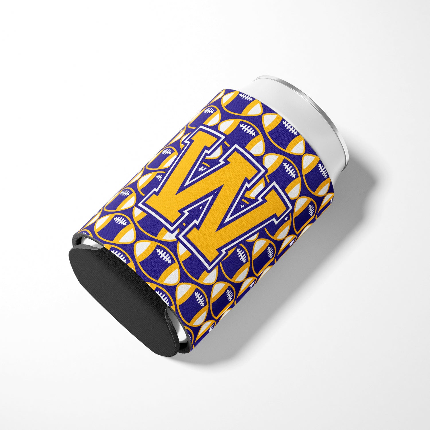 Letter W Football Purple and Gold Can or Bottle Hugger CJ1064-WCC.