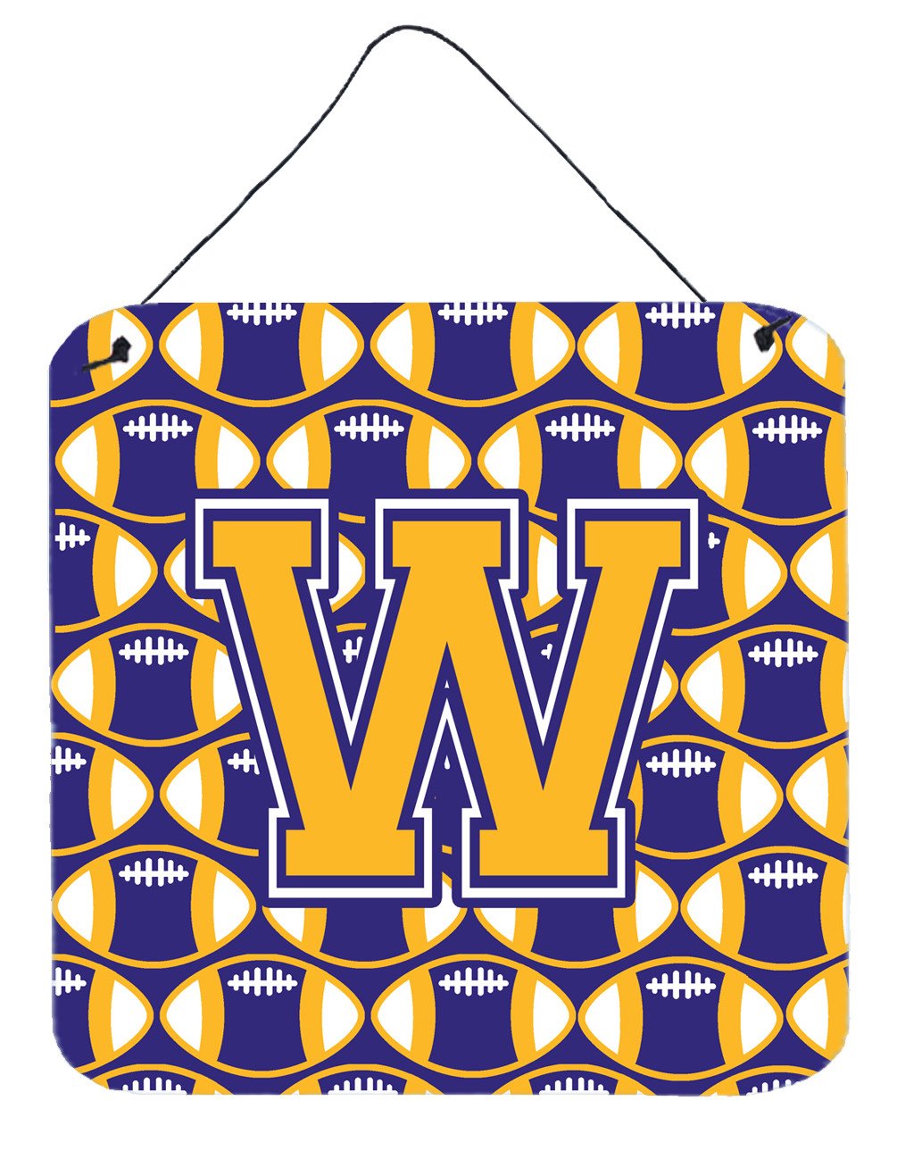 Letter W Football Purple and Gold Wall or Door Hanging Prints CJ1064-WDS66 by Caroline&#39;s Treasures