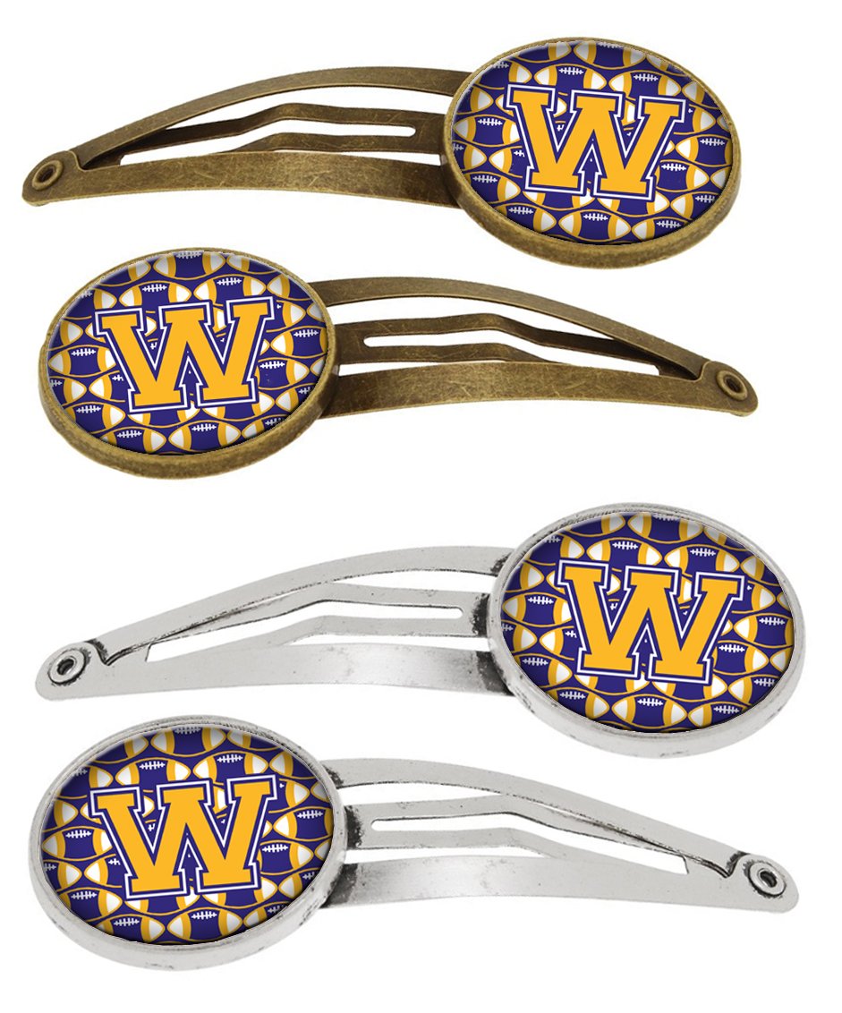 Letter W Football Purple and Gold Set of 4 Barrettes Hair Clips CJ1064-WHCS4 by Caroline&#39;s Treasures