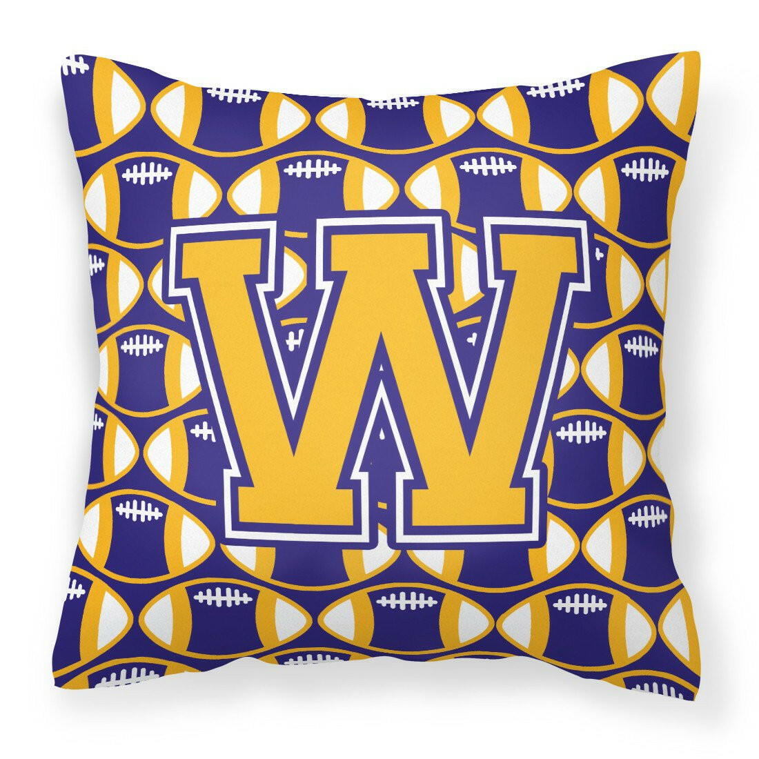 Letter W Football Purple and Gold Fabric Decorative Pillow CJ1064-WPW1414 by Caroline&#39;s Treasures