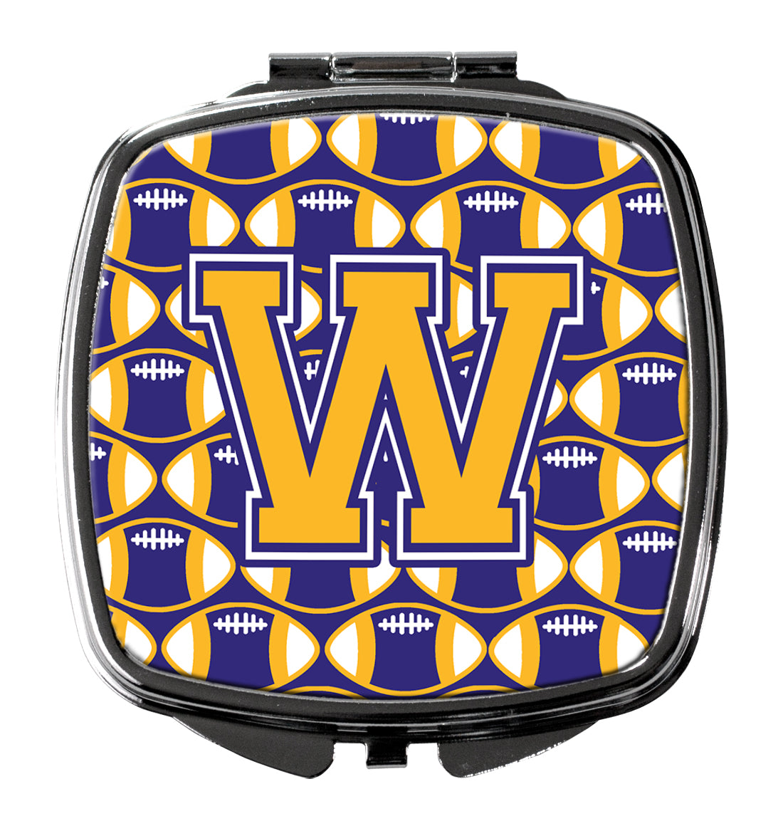 Letter W Football Purple and Gold Compact Mirror CJ1064-WSCM  the-store.com.