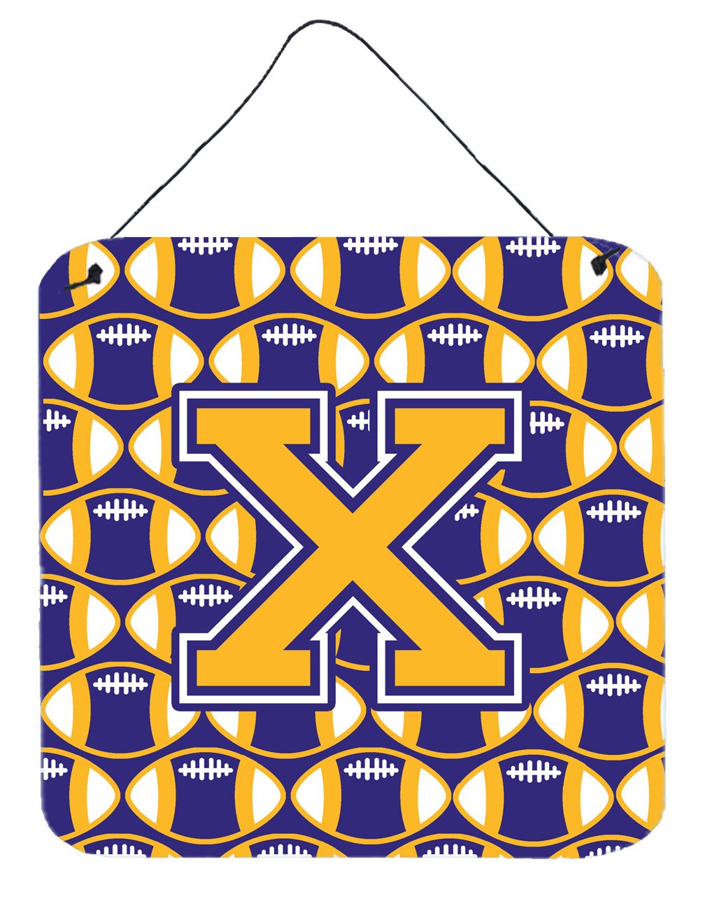Letter X Football Purple and Gold Wall or Door Hanging Prints CJ1064-XDS66 by Caroline&#39;s Treasures