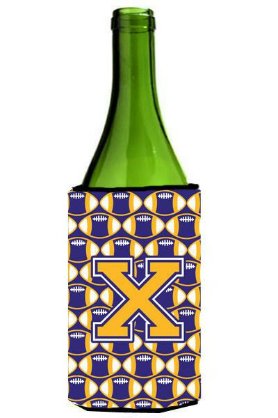 Letter X Football Purple and Gold Wine Bottle Beverage Insulator Hugger CJ1064-XLITERK by Caroline's Treasures