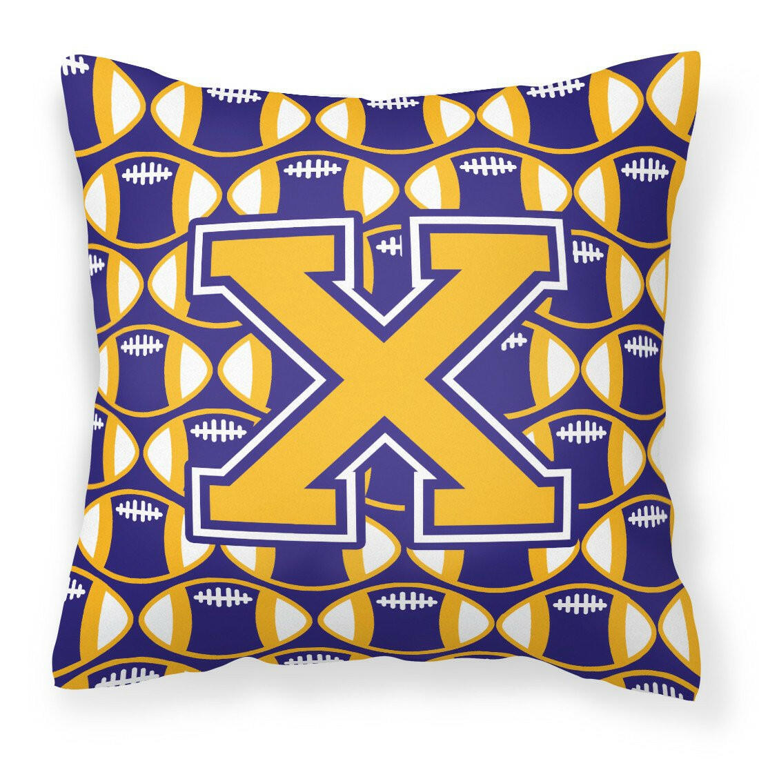 Letter X Football Purple and Gold Fabric Decorative Pillow CJ1064-XPW1414 by Caroline&#39;s Treasures