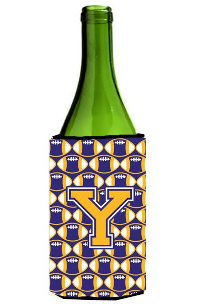 Letter Y Football Purple and Gold Wine Bottle Beverage Insulator Hugger CJ1064-YLITERK by Caroline's Treasures