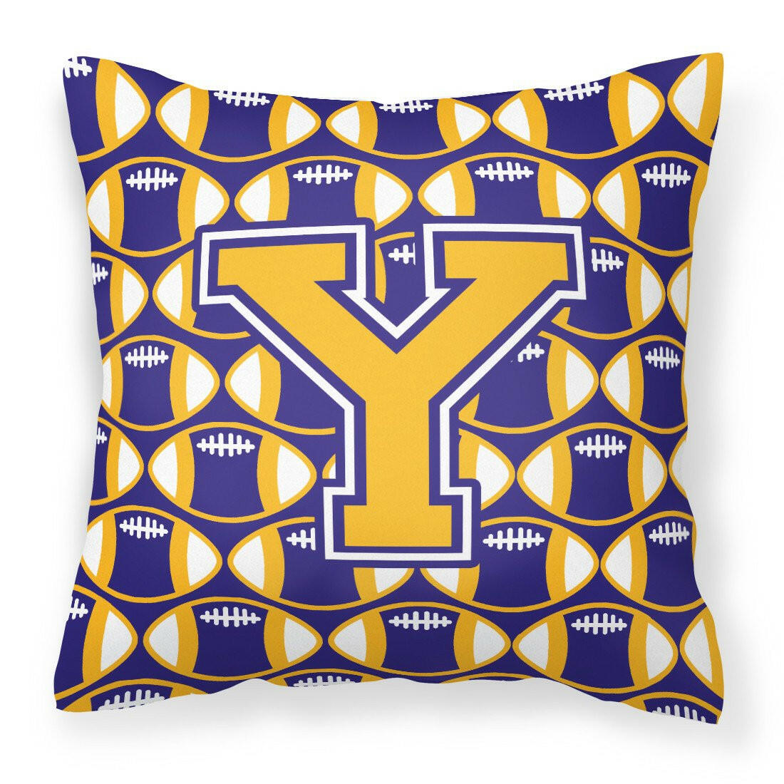 Letter Y Football Purple and Gold Fabric Decorative Pillow CJ1064-YPW1414 by Caroline&#39;s Treasures