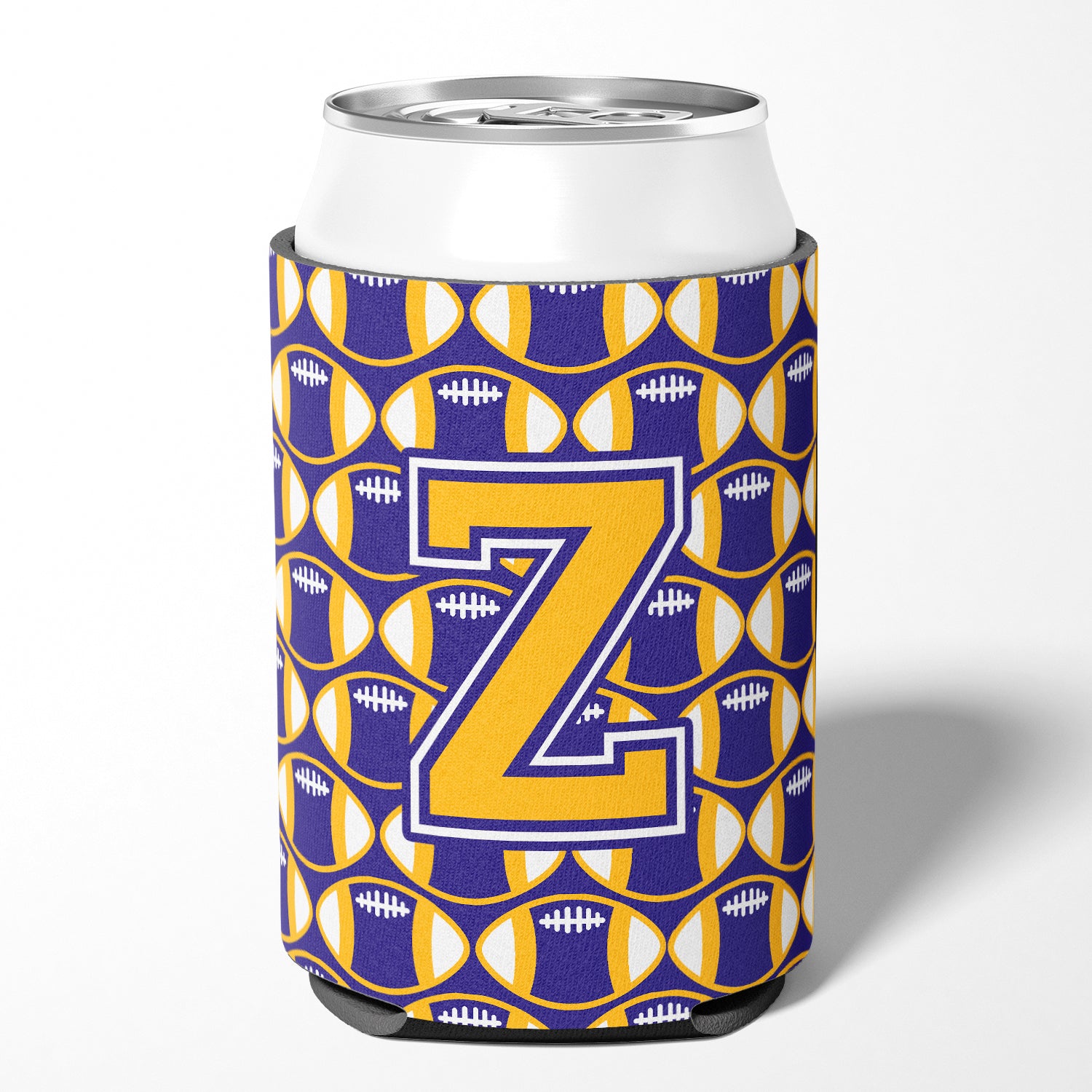 Letter Z Football Purple and Gold Can or Bottle Hugger CJ1064-ZCC.