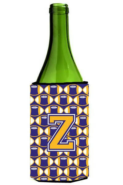 Letter Z Football Purple and Gold Wine Bottle Beverage Insulator Hugger CJ1064-ZLITERK by Caroline&#39;s Treasures