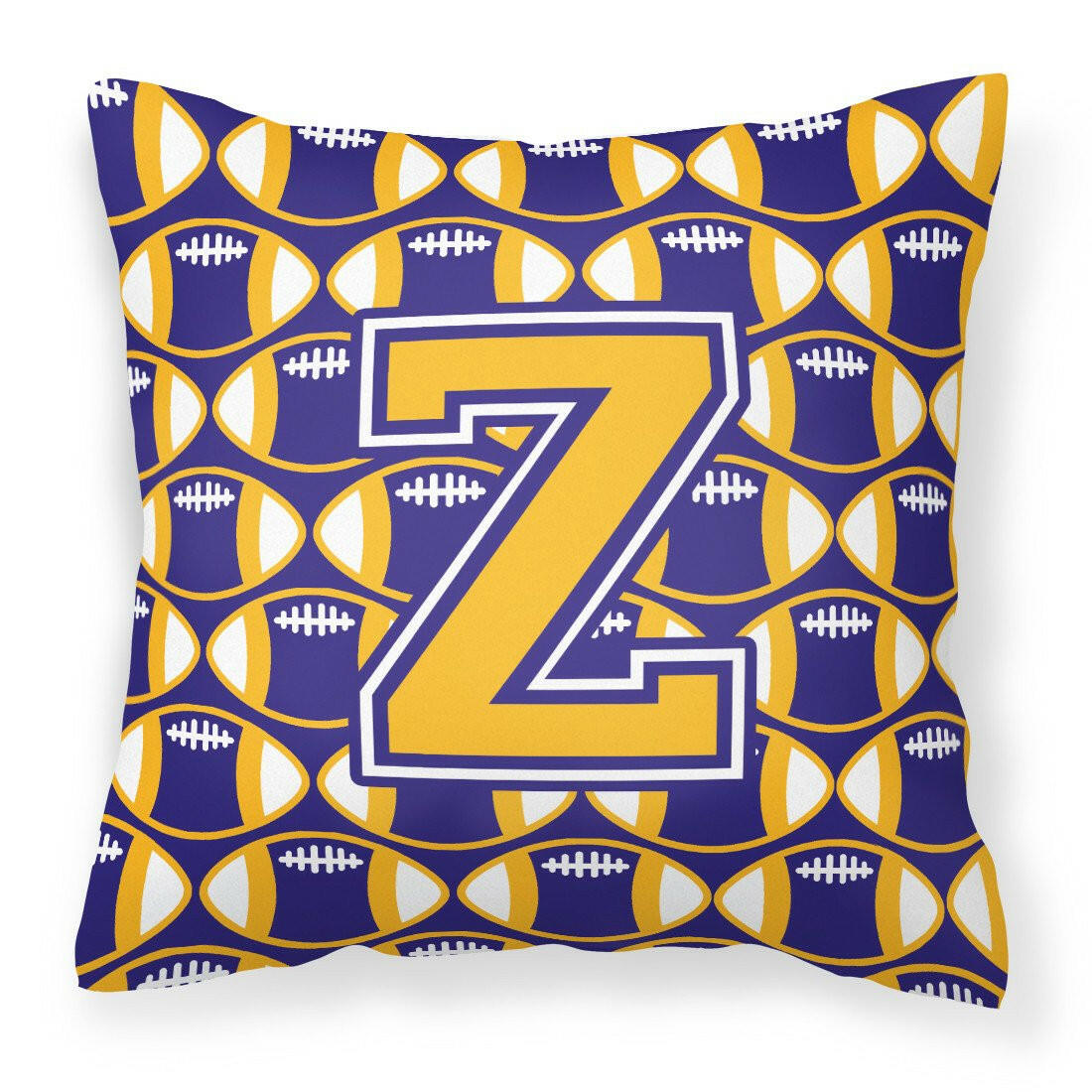 Letter Z Football Purple and Gold Fabric Decorative Pillow CJ1064-ZPW1414 by Caroline&#39;s Treasures