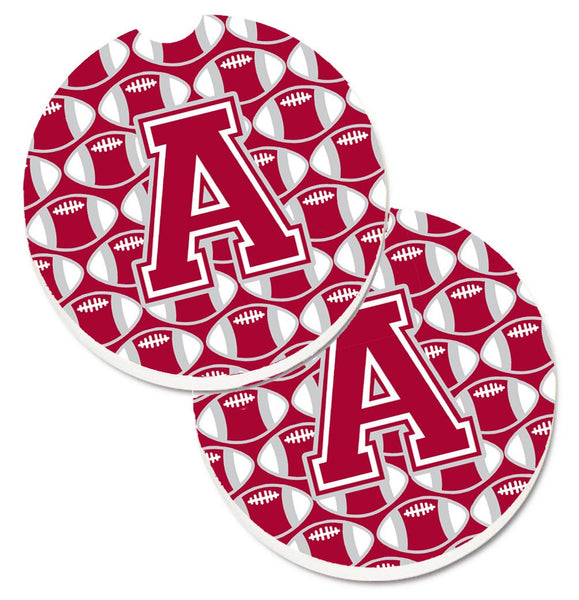 Letter A Football Crimson, grey and white Set of 2 Cup Holder Car Coasters CJ1065-ACARC by Caroline's Treasures