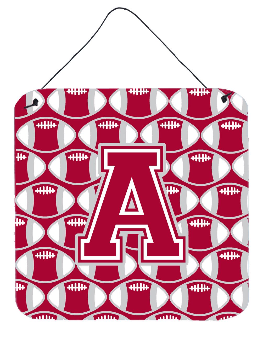 Letter A Football Crimson, grey and white Wall or Door Hanging Prints CJ1065-ADS66 by Caroline&#39;s Treasures