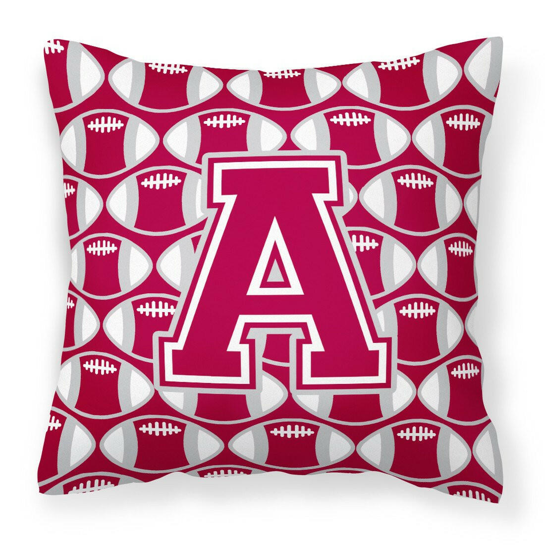 Letter A Football Crimson, grey and white Fabric Decorative Pillow CJ1065-APW1414 by Caroline&#39;s Treasures